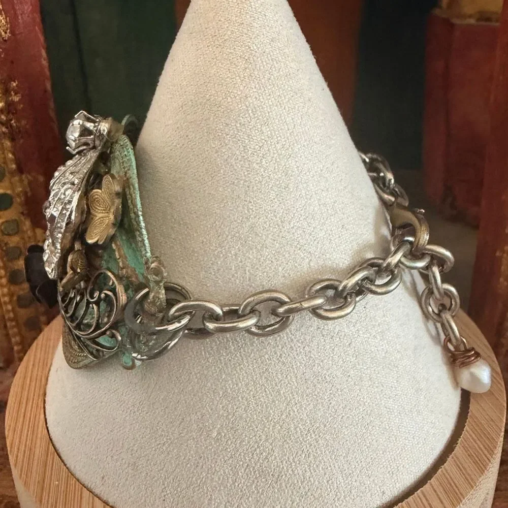 Artisan Mixed Metal Crown Statement Bracelet